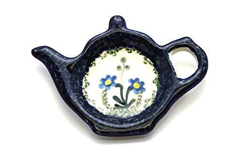 Polish Pottery Tea Bag Holder - Blue Spring Daisy