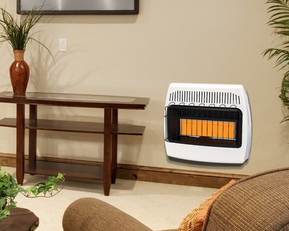 Dyna Glo IR30PTFA 30,000 BTU Liquid Propane Infrared Vent Free Thermostatic Wall Heater with blower and legs N4