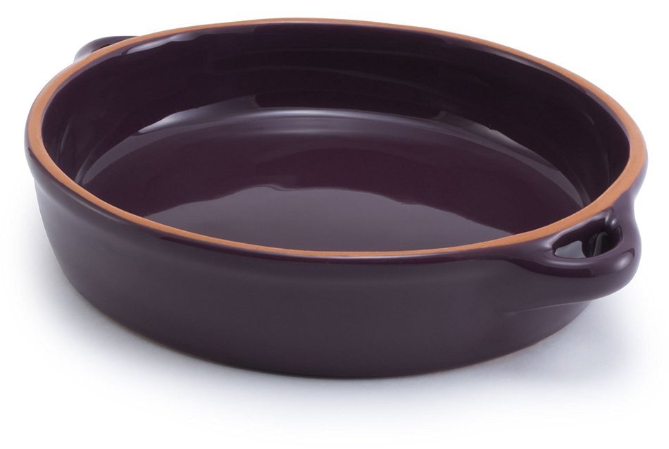 Plum Purple Glazed Terracotta Ceramic Round Casserole, 9.5"Dx2.25"H N2