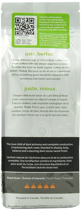 Ethical Bean Coffee Decaf, Dark Roast, Whole Bean, 12-Ounce Bag N11