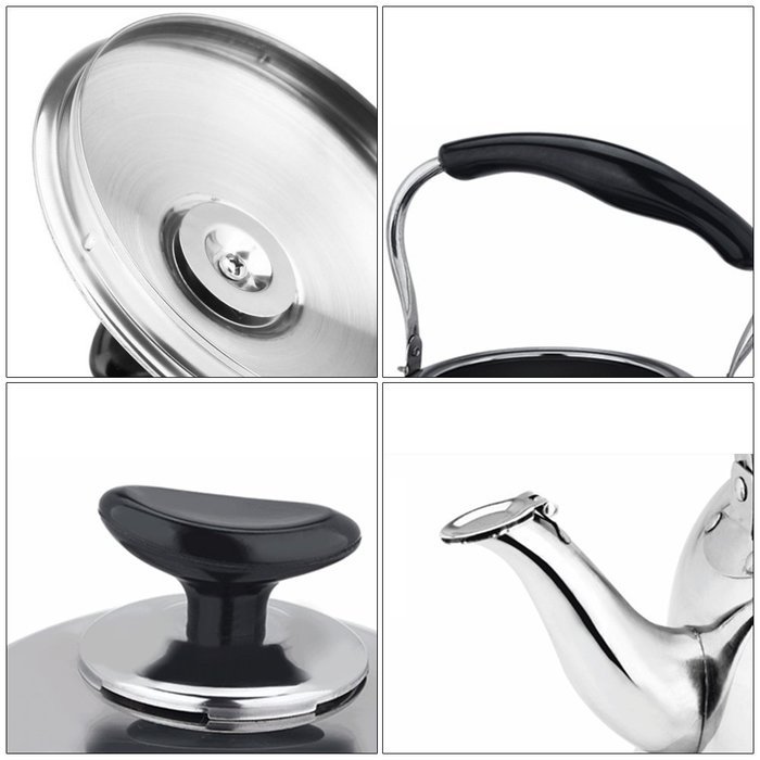 Stainless Steel Whistling Teakettle Teapot Cookware Silver Tone (4L) N5
