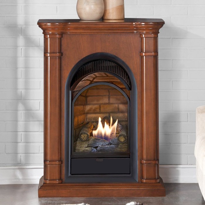 Duluth Forge Dual Fuel Vent Free Fireplace With Mantel - 15,000 BTU, T-Stat, Apple Spice Finish N2