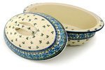 Polish Pottery Baker with Cover 16-inch Blue Poppy Chain N2