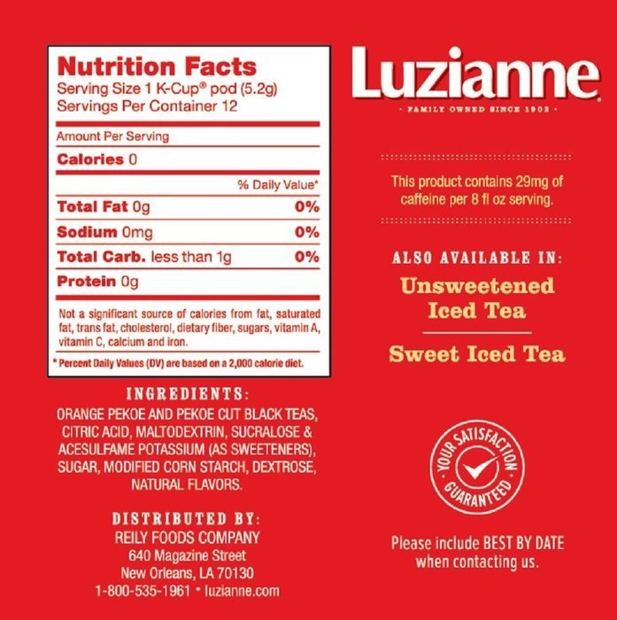 Luzianne Iced Tea, Sweet Flavor, Single Serve Tea Cups, 12 Count