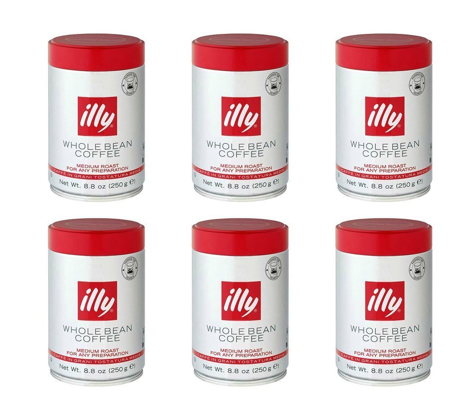 illy Caffe Normale Whole Bean Coffee, Medium Roast, Red Top, 8.8 coffee cans (Pack of 6) Package may vary N5