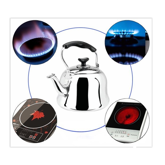 Stainless Steel Whistling Teakettle Teapot Cookware Silver Tone (4L) N6
