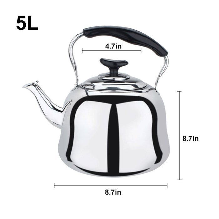 Stainless Steel Whistling Teakettle Teapot Cookware Silver Tone (4L) N8