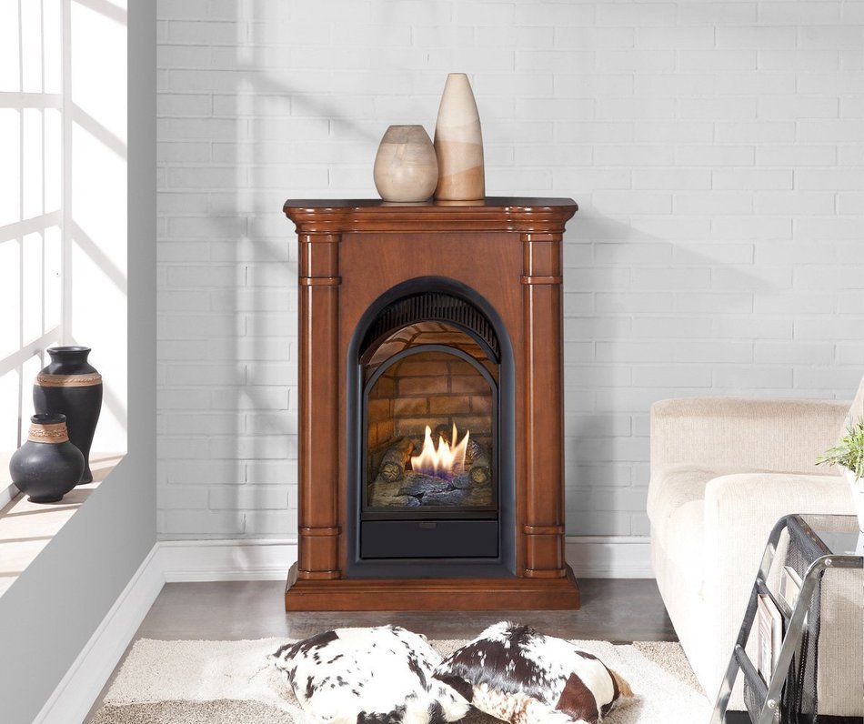 Duluth Forge Dual Fuel Vent Free Fireplace With Mantel - 15,000 BTU, T-Stat, Apple Spice Finish N3