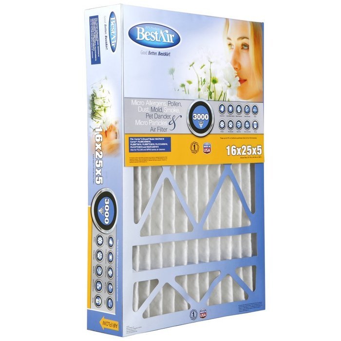 BestAir CB1625-13R Carrier/Bryant Pleated Filter, 16 by 25 by 5" N2