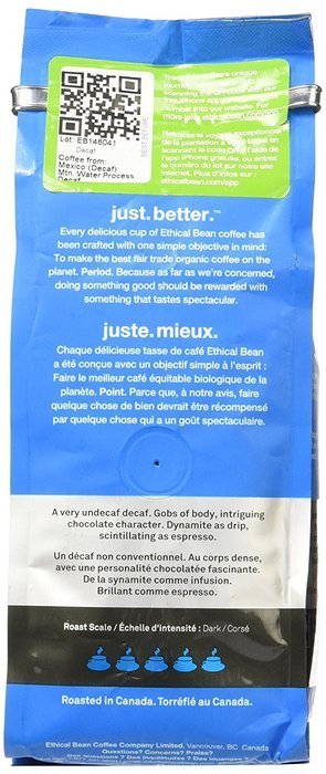 Ethical Bean Coffee Decaf, Dark Roast, Whole Bean, 12-Ounce Bag N22