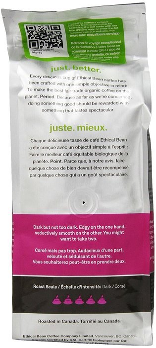 Ethical Bean Coffee Decaf, Dark Roast, Whole Bean, 12-Ounce Bag N23