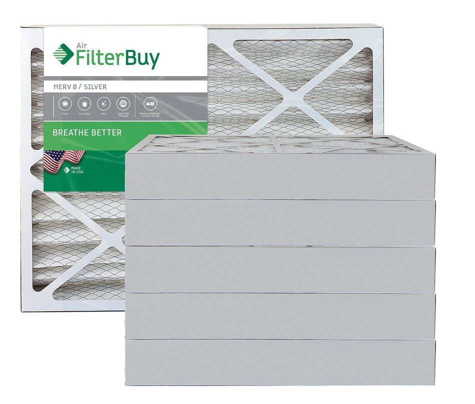 AFB Silver MERV 8 12x27x1 Pleated AC Furnace Air Filter. Pack of 6 Filters. 100% produced in the USA. N7