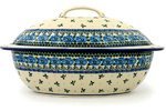 Polish Pottery Baker with Cover 16-inch Blue Poppy Chain N4