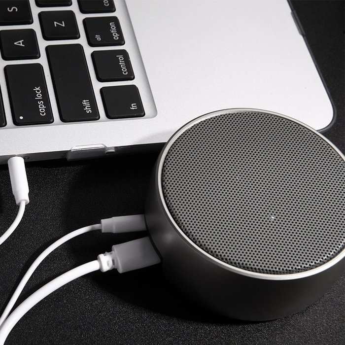 SARON Ultra Portable Bluetooth Wireless Speaker with Microphone for Smartphones/Tablet/Laptops Silver Color