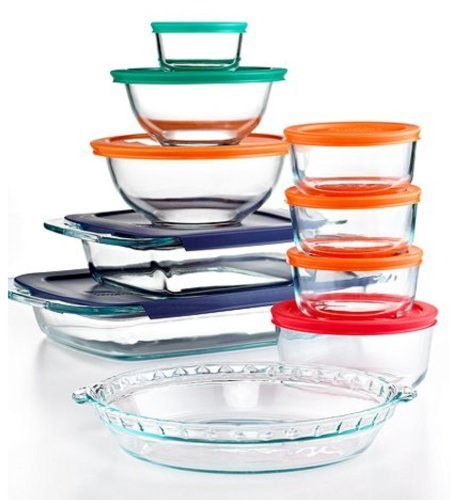 Pyrex Bake and Store 19 Piece Food Storage Container Set with Colored Lids