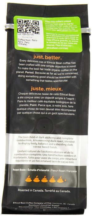 Ethical Bean Coffee Decaf, Dark Roast, Whole Bean, 12-Ounce Bag N39