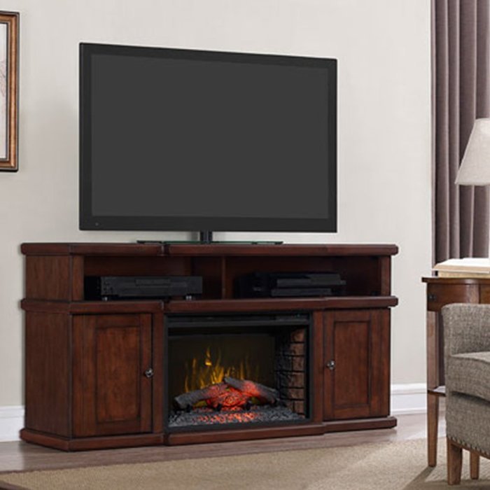 Probus Dark Cherry Electric Fireplace Media Console