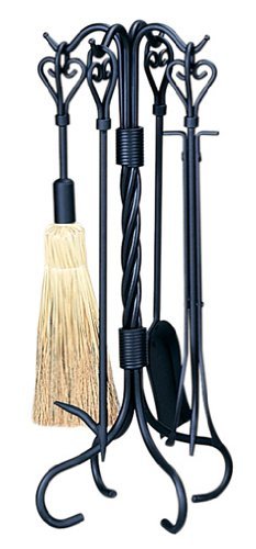 Uniflame, F-1619, 5pc Pewter Fireset with Heart Handles & Tampico Brush