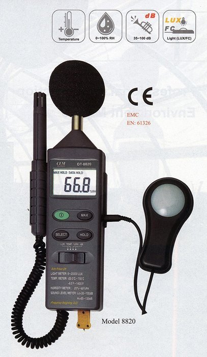Ruby Electronics DT-8820 4-in-1 Industrial Thermometer Light Humidity Sound Meter N2