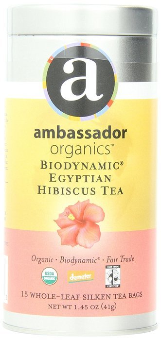 Ambassador Organics Biodynamic Egyptian Hibiscus Tea, 15 Count, 1.45 Ounce Tin N2