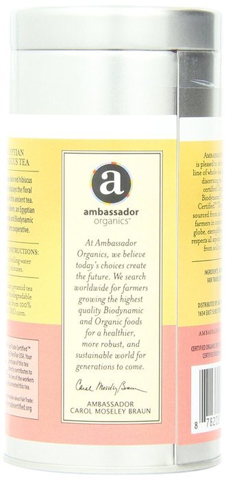 Ambassador Organics Biodynamic Egyptian Hibiscus Tea, 15 Count, 1.45 Ounce Tin N3
