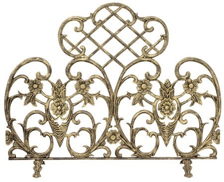 Single Panel Antique Gold Cast Aluminum Fireplace Screen