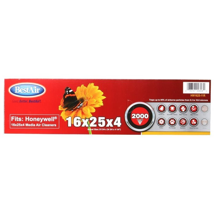 BestAir HW1625-11R Honeywell Pleated Filter, 16 by 25 by 4" N3