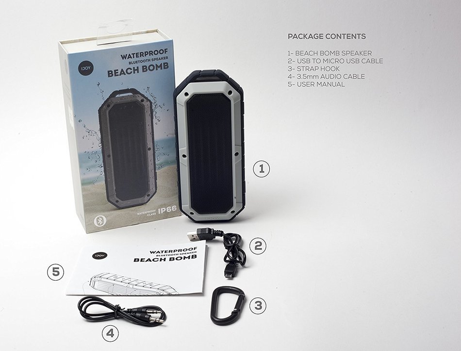 iJoy Beach Bomb IP66 Waterproof Shockproof Portable Bluetooth Speaker With built in Mic Aux-In and 2,000mAh Battery... N7