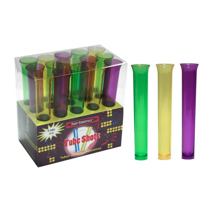 Party Essentials 15-Count Hard Plastic 1.5 Ounce Tube Shots, Mardi Gras Mix N7