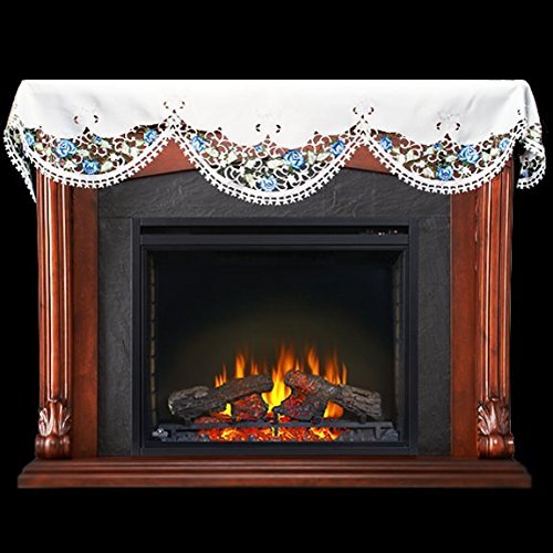 19" X 90" Wide Fireplace Mantel Scarf with Blue Rose Flower