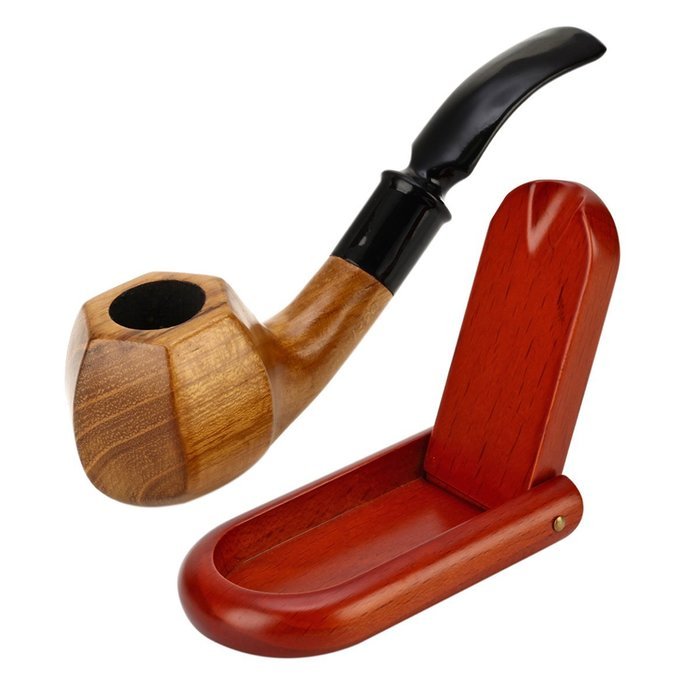 Scotte(TM) new green sandalwood tobacco pipe 9mm filter smoking pipe with (stand+scraper+filter element+pouch+... N3