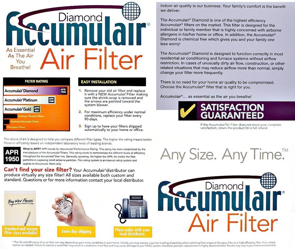 Accumulair Diamond 14x20x1 (13.5x19.5) MERV 13 Air Filter/Furnace Filters (6 pack)
