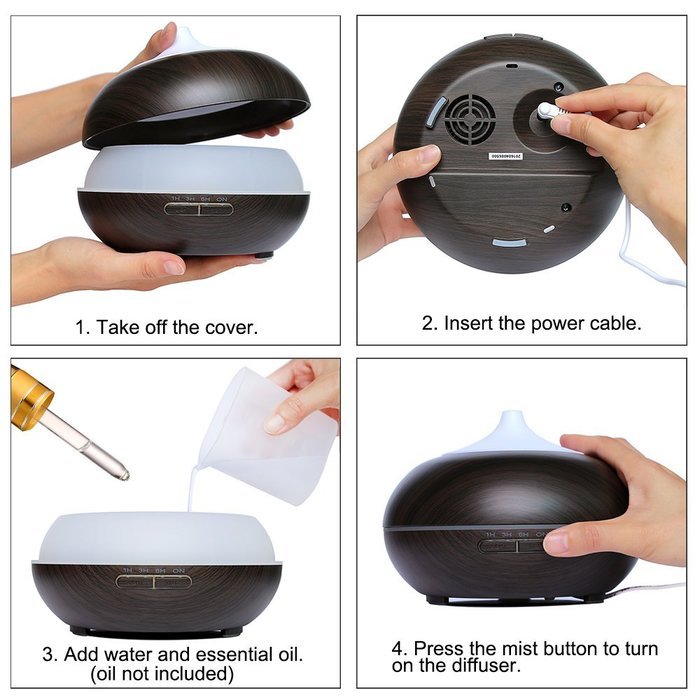 HOWSAN Aromatherapy Essential Oil Diffuser 300ml Ultrasonic Aroma Humidifier (Up to 10 Hours Use, Waterless Auto... N4