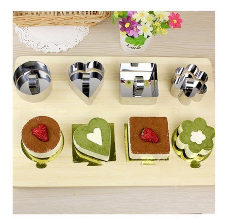 Astra Shop Stainless Steel Cake Mousses Cutters (Set of 4) / Heart& Flower & Circle & Square Shaped Mousse Cake... N3