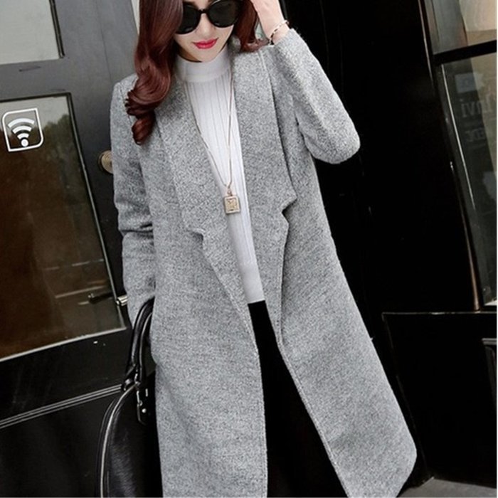 Spritech(TM) Women's Long Sleeve Lapel Solid Knee Length Long Cape Outerwear Woollen Coat