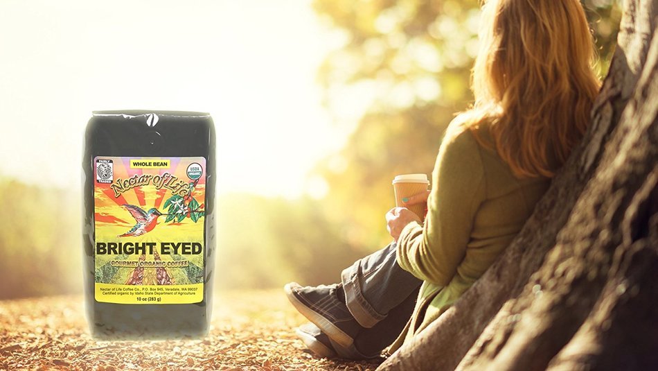 Bright Eyed Medium Dark Roast Coffee, from Nectar of Life. Whole Bean Coffee. Full Body. Thick & Rich. Central... N2