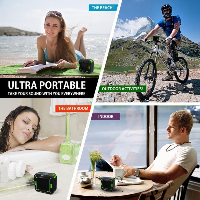 SoundPEATS P2 Wireless Waterproof Portable Bluetooth Speakers with Bult in Mic - Green