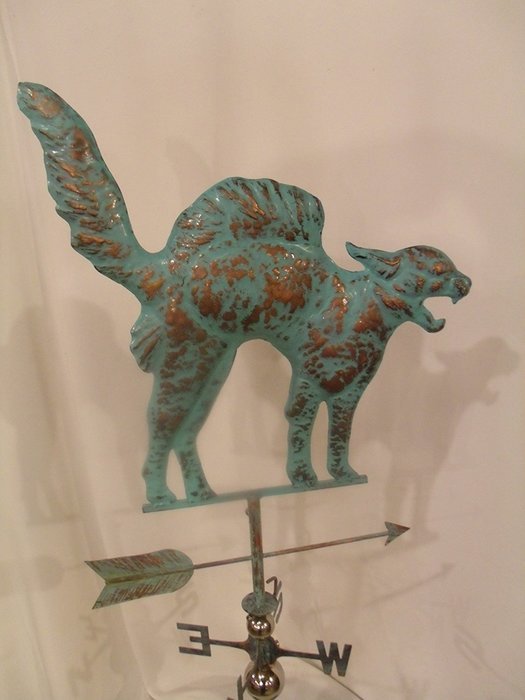 LARGE Handcrafted 3D 3- Dimensional CAT Weathervane Copper Patina Finish N2