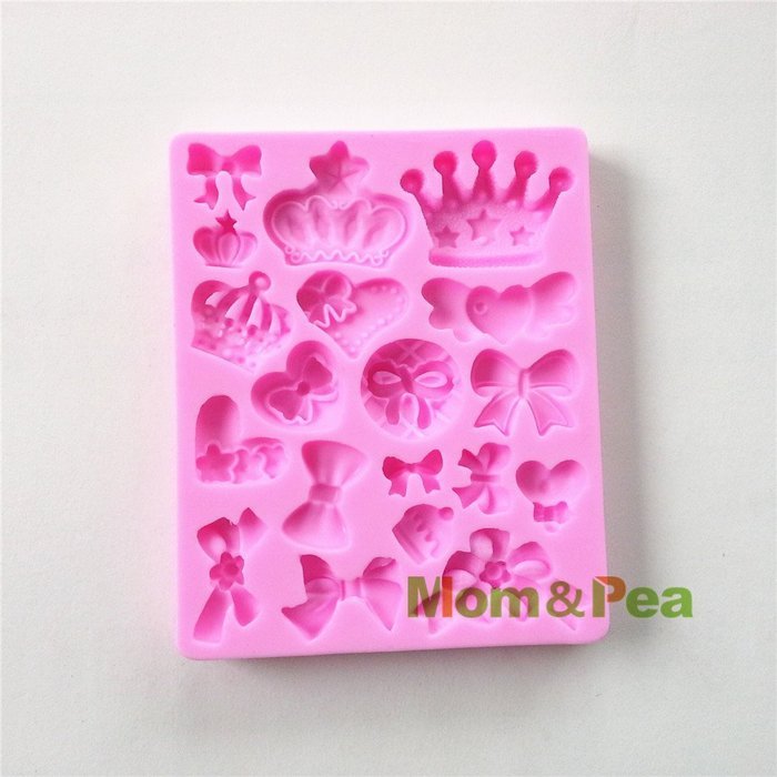 Mom&pea 0532 Crown Bowknot Shaped Silicone Mould for Fondant Cake Sugar Paste Cake Decoration 3d Cake Toppers... N4