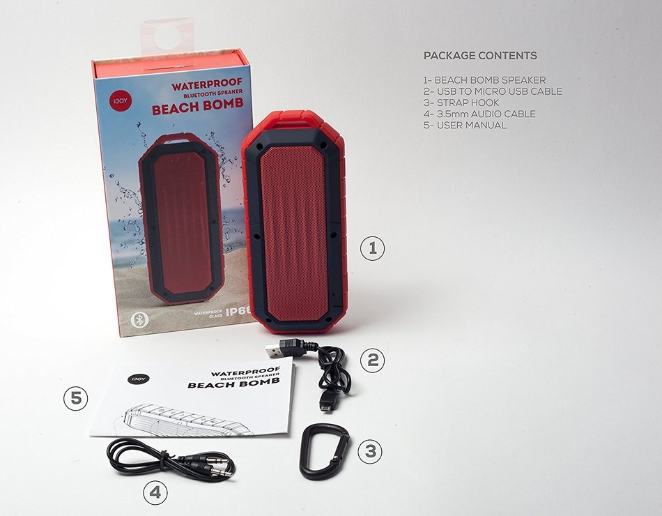 iJoy Beach Bomb IP66 Waterproof Shockproof Portable Bluetooth Speaker With built in Mic Aux-In and 2,000mAh Battery... N26