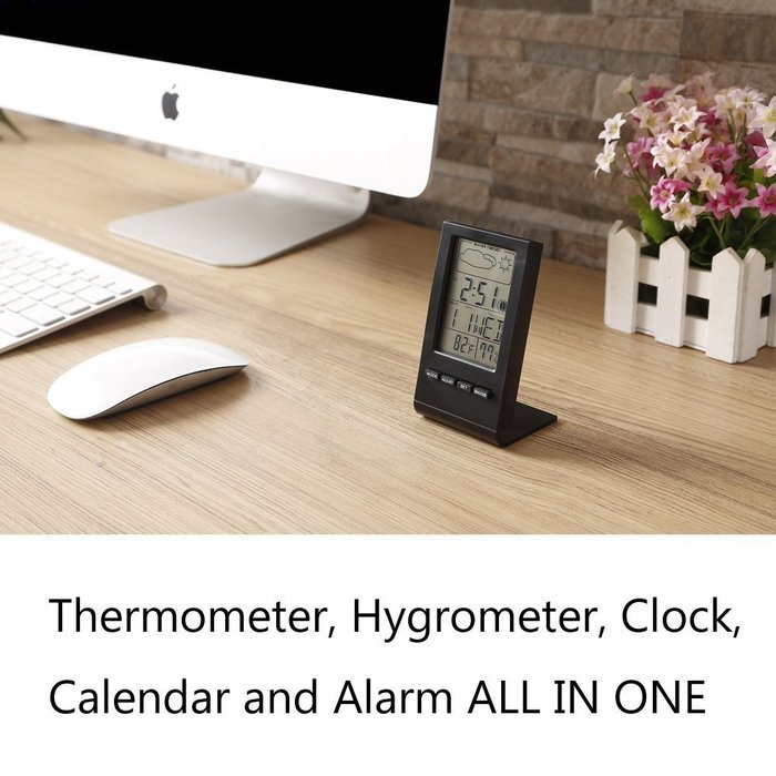 Fineed Mini Indoor Humidity Gauge, Temperature and Humidity Monitor, Digital Alarm Clock Snooze Calendar and Home...