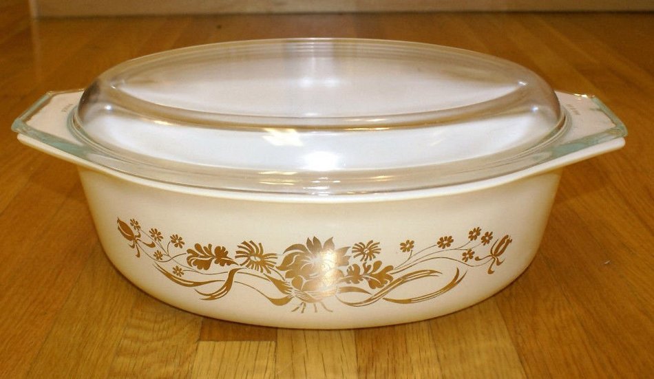 Vintage Pyrex GOLDEN BOUQUET WILDFLOWER Promo #045 Oval Casserole Dish 2.5 QT with Lid N5