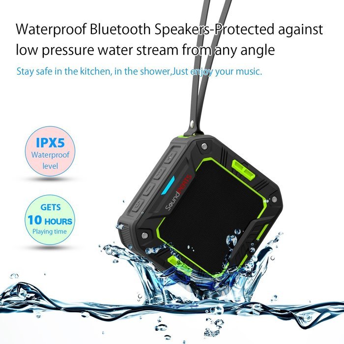 SoundPEATS P2 Wireless Waterproof Portable Bluetooth Speakers with Bult in Mic - Green N3
