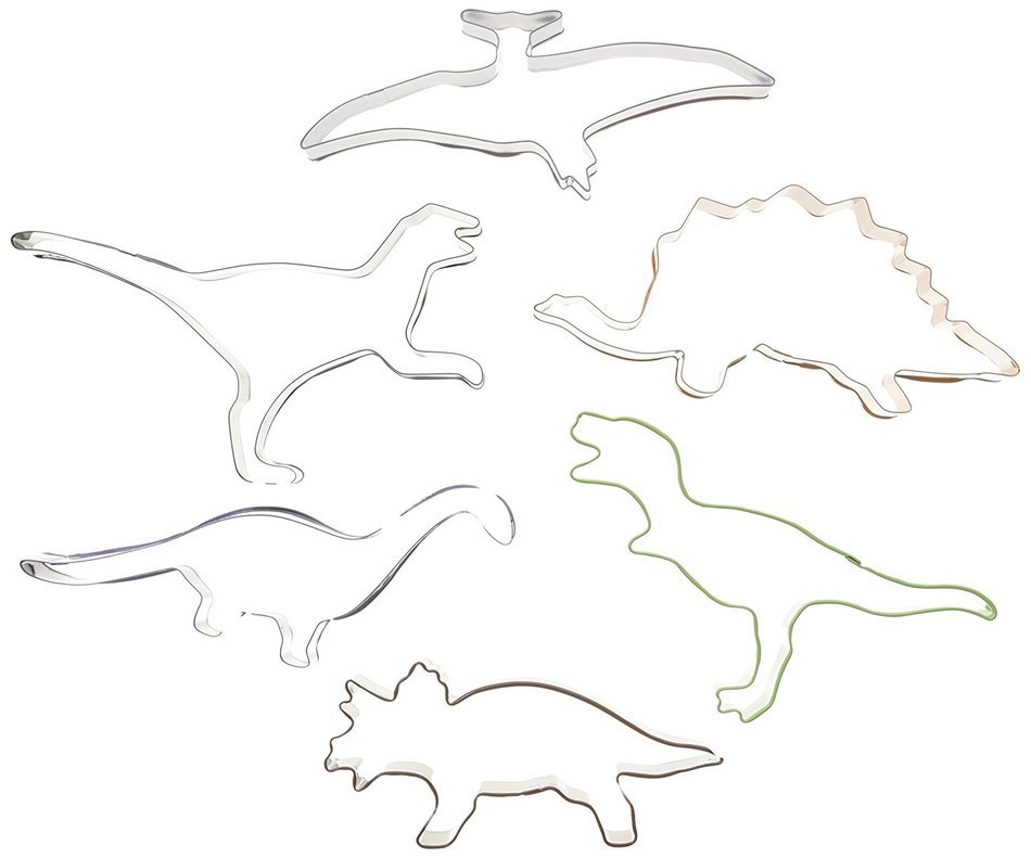 R & M International Best Selling Set of 6 Dinosaur Cookie Cutters - Great for Baking, Sandwich Cut-outs and Crafts N2