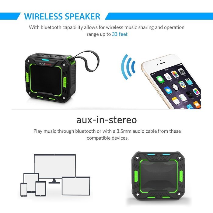 SoundPEATS P2 Wireless Waterproof Portable Bluetooth Speakers with Bult in Mic - Green N4