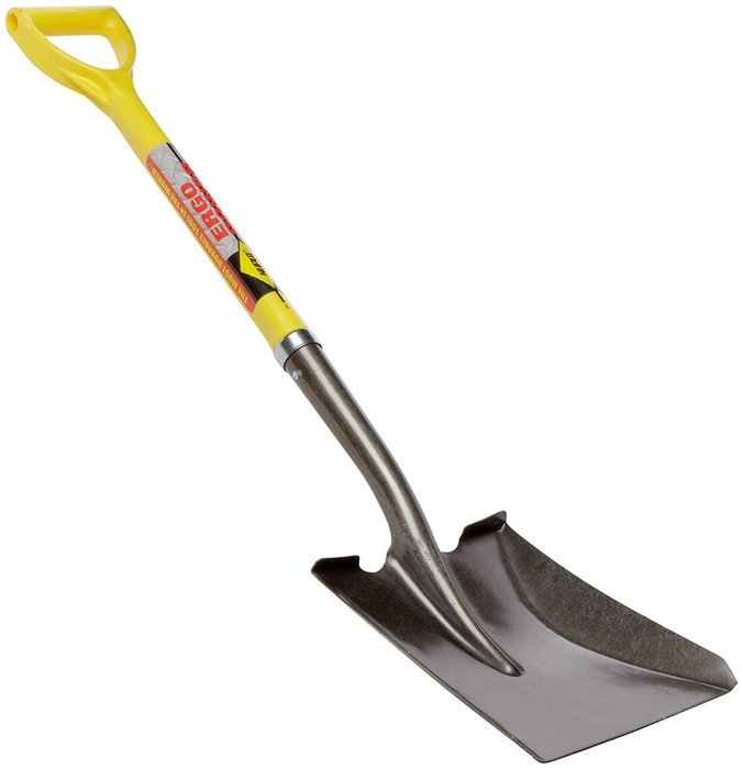 Nupla SP14D-E #2 Ergo Power Square Point Shovel, Hollow Back Blade, D Grip, 14 Heavy Gauge, 27" Handle