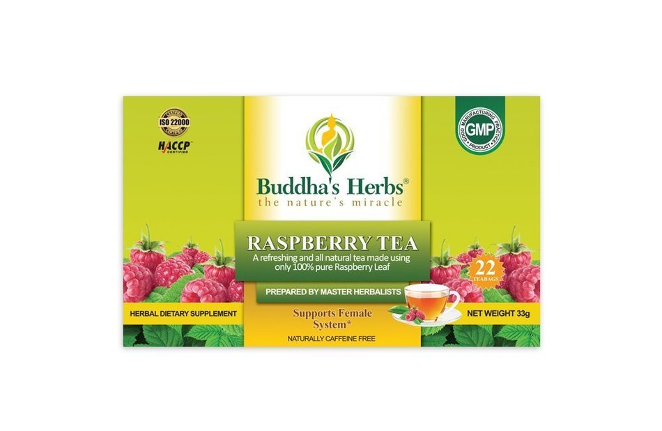 Buddha's Herbs Premium Raspberry Leaf Tea, 22-Count Tea Bags (Pack of 2)