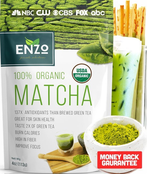 Matcha Green Tea Powder 4oz &ndash; Organic Vegan Milky Taste USDA Certified &ndash; 137x Antioxidants Over Brewed Green Tea... N19