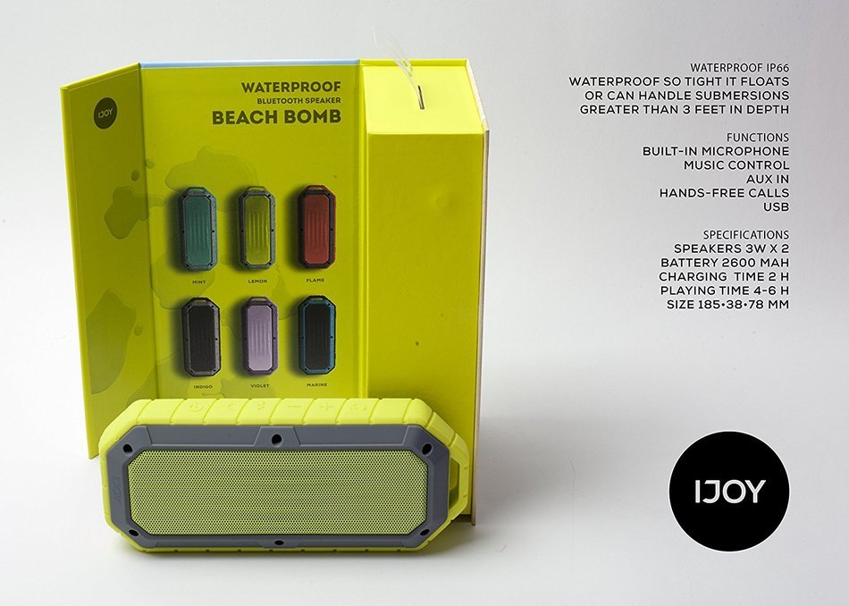 iJoy Beach Bomb IP66 Waterproof Shockproof Portable Bluetooth Speaker With built in Mic Aux-In and 2,000mAh Battery... N39
