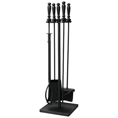 UniFlame 5-Piece Black Fire Set with Ball Handles and Square Base